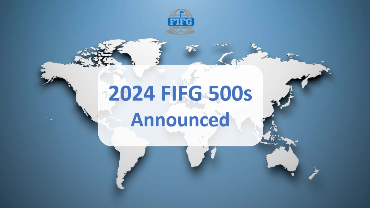 World map image with the FIFG logo and text "2024 FIFG 500s Announced" overlaid, promoting FootGolf tournaments.