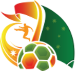 Graphic of a green, red, and white soccer ball, a yellow and orange flag, and an orange silhouette.