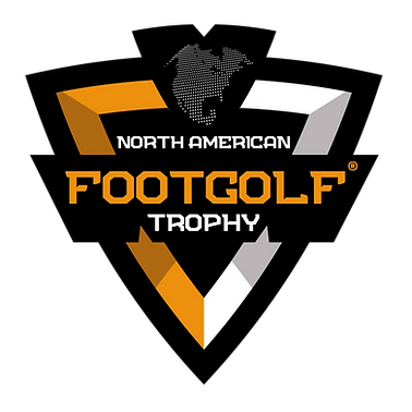 Logo for the FootGolf North American Trophy, featuring a stylized ball, trophy shape, and map.