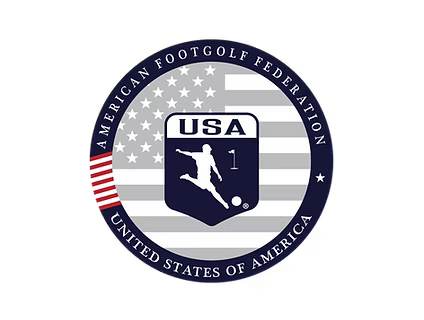 The logo of the American FootGolf Federation in grey, blue and red.