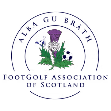 Footgolf Association of Scotland round logo with flowers in the middle