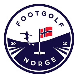 Dark blue round Norwegian FootGolf Federation logo.