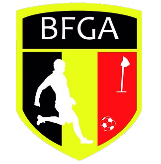 The black, white yellow and red logo of the Belgium FootGolf Association.