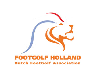 FootGolf Holland logo featuring a stylized design of a lion in orange, grey and red.