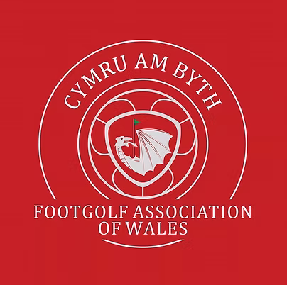 Red Footgolf Association of Wales logo featuring a stylized design.